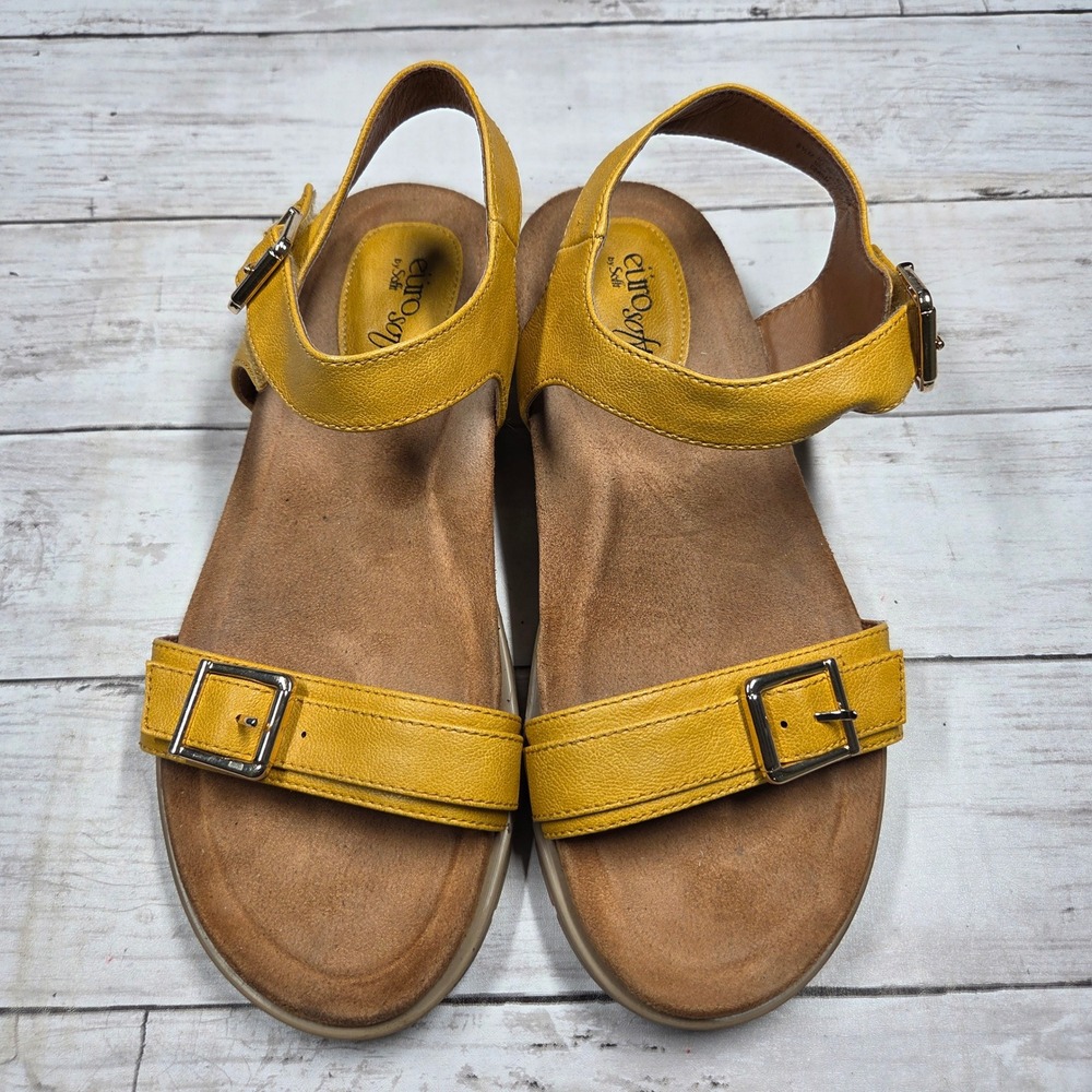 Eurosoft Strappy Flat Sandals Women 8.5 Yellow Buckle Comfort ES0040107